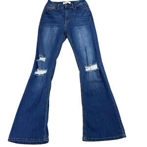 Wax Jean Flare Jeans Womens 1/25 Distressed Blue High Rise Y2K Retro Boho Denim